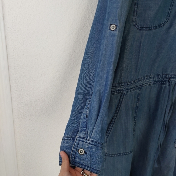 Andrea Jovine Denim jean Blue Shirt Midi Dress Roll Tab Sleeve Chambray Size M - Picture 3 of 7